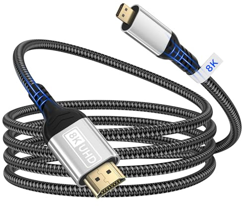 Micro HDMI a HDMI,2m Cable 8K@60Hz,4K@120/240Hz,Micro HDMI 2.1,eARC,Dolby Atmos,HDR,Ultraalta velocidad,HDCP,compatible con Raspberry Pi 5/4,Hero 7,cámara,DSLR,monitor,HDTV,portátil,PS5,G8,G9