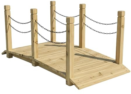 Relaxdays Puente de jardín de Abeto con Postes y Cadenas para Estanque, 55x150x67 cm
