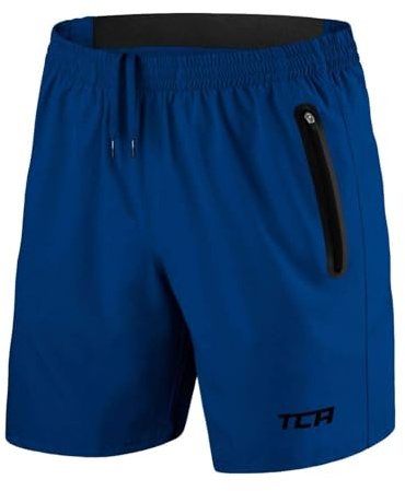 TCA Elite Tech Pantaloncini Palestra Uomo con Tasche Laterali - Pantaloncini Running Uomo - Pantaloni Corti Sportivi da Corsa e Allenamento - Abbigliamento Sportivo - Blu, L