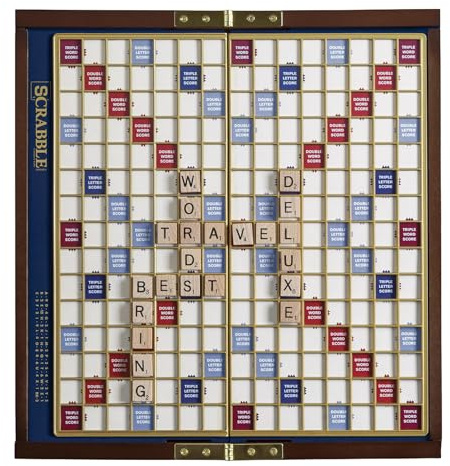 WS Game Company Scrabble Deluxe Travel Edition - Word Game, Alphabet Theme, 2-4 Players, Ages 8+