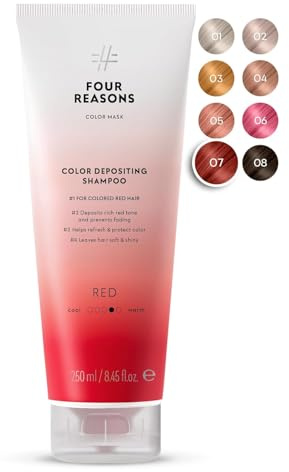 FOUR REASONS Hair Color Shampoo, Red (8 Colors) - Hair Toner & Color Depositing Shampoo, Semi-Permanent Hair Color Shampoo for Women - Red Toner for Hair, Sulfate Free, Vegan –250 ml