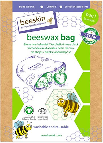 beeskin Sacchetto in Cera d'api - Perfetta Combinazione tra la Pellicola in Cera d'api e Il Sacchetto del Pane per la conservazione degli Alimenti - Formato L, 25 x 45 cm (Kids)