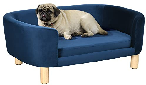 PawHut Cuccia per Cani da Interni, Divano per Gatti o Cani di Taglia Piccola e Media Max. 22.5kg, in Velluto Blu