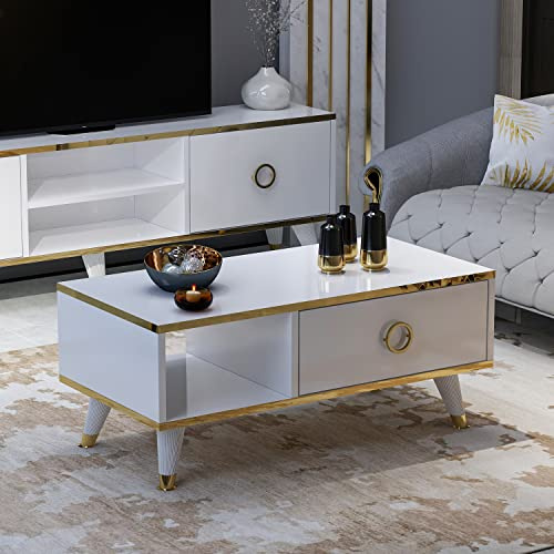 Homidea Sophia Couchtisch – Moderner Wohnzimmertisch - Kaffeetisch - Beistelltisch in trendigem Design (Weiß Couchtisch)