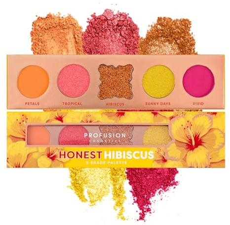 Profusion Cosmetics Blooming Hues - 5 Highly Pigmented Shades Eyeshadow Palette with Built-In Mirror, Multi-Finish & Long-Wearing Formula, Blendable, Vegan & Cruelty-Free Makeup (Honest Hibiscus)