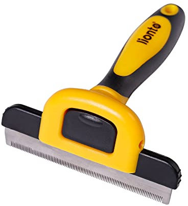 lionto Unterfellbürste, rutschfester Griff & abnehmbare Klinge, breit, Bürste für Hunde & Katzen, schonende Fellpflege & abgerundeter Borsten, Hundebürste geeignet für langes & kurzes Fell, rostfrei