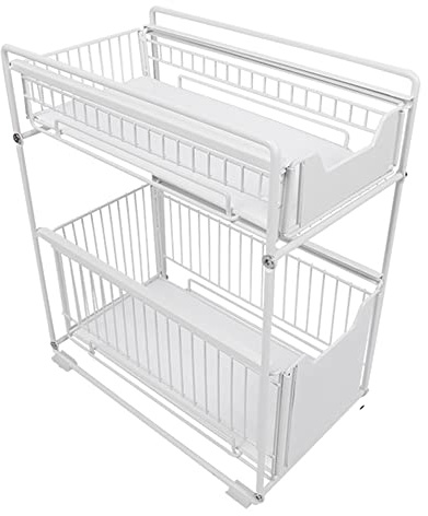 Armoire coulissante - Organiseur de tiroir - Organiseur de cuisine - Organiseur d'évier sous lavabo - Étagère de rangement pour plan de travail de cuisine, cellier, salle de bain (blanc)