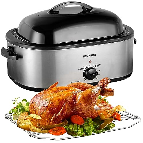 Roaster Oven 22 Quart Electric, Turkey Roaster with Self-Basting Lid Design, Large Stainless Steel Electric Turkey Roaster Oven Fits Turkeys Up to 26LB