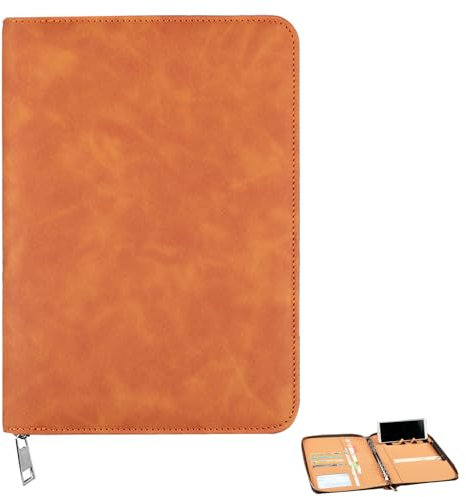 Konferenz Dokumententasche a5 Leder mit Reißverschluss Wasserdichte Multifunktionaler Portfolio konferenzmappe A5 Ringbuchmappe Karte Dokumente Organizer Schreibmappe Notizblock(Braun