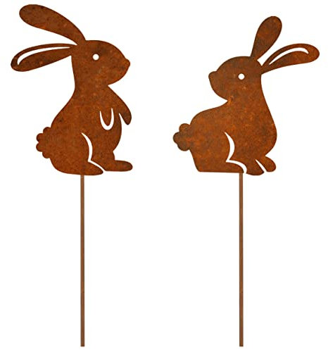ALEMIN 2er Edelrost Oster Hase Gartenstecker Deko Rost, Osterhasen Gartendeko Rost Baumstecker