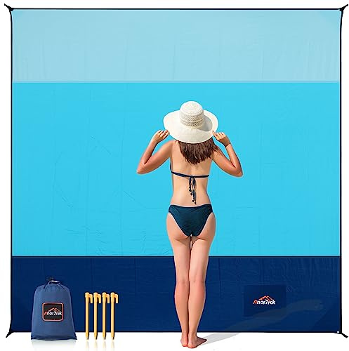 AnorTrek strandfilt sandfri, extra stor vattentät strandhandduk, 200 x 200 cm, sandfri strandfilt snabbtorkande, lätt, mjuk och hållbar, för strand, camping, picknick, trädgård