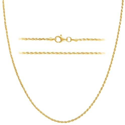 KISPER Solid 18K Gold Over 925 Sterling Silver Italian Diamond-Cut 1.5mm Braided Rope Chain Necklace - for Men & Women with Lobster Clasp - Made in Italy, 22