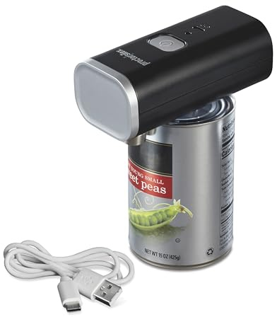 Proctor Silex Automatic Electric Can Opener, Hands Free Cordless Operation & USB Rechargeable, Self-Aligning, Cut Smooth Touch Lid Edges, Compact and Easy to Store, Black