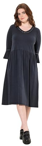 Ulla Popken Jerseykleid, Rollkanten, A-Linie, V-Ausschnitt, 3/4-arm Vestido, Negro, 48-50 Mujeres