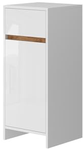 Vicco Midischrank Detmold, Weiß Hochglanz/Goldkraft Eiche, 35 x 82 cm mit Tür und Schublade, zur Wandmontage geeignet und kombinierbar mit Detmold-Serie