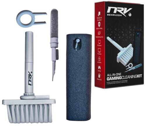 NRV 7-i-1 Gaming Cleanup Kit - multifunktionell tangentborst, keycaps-klämma, rengöringsborsthållare, hörlursborste och Hörlurar - högkvalitativt underhållsverktyg för PC, laptop, konsol