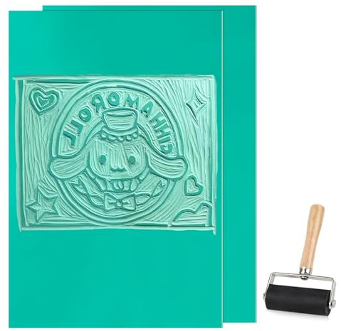 NVGFTG 2 Stück Weichgummi Linoldruck Platte, Linolschnitt Set mit Gummiwalzen, Linolplatten für Linolschnitt, Linolplatte A4 Linoleum Platte für Stempel Selber Machen, 30 × 21 cm