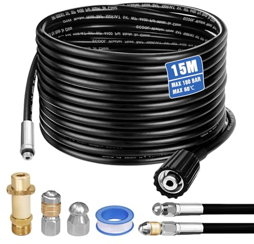 WANDGU Kit di Pulizia per Tubazioni: 1 Pezzo Tubo di Pulizia ad Alta Pressione in PVC, Pulitore per Fognature Flessibile, per Kärcher K2 a K7, Giardino, Bagno, Cucina (Nero)