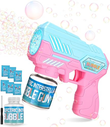 Automatische Seifenblasenpistole Kinder, Seifenblasen Machine, Seifenblasen Pistole 10000 Blasen/Min mit 150ML Seifenblasenlösung, Seifenblasenmaschine Bubble Gun Kindergeburtstag Geschenk, Rosa blau