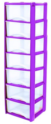 Neat. 7 Plastic Storage Drawers Unit with See-Through Drawers, Compact Vertical Design – Durable Plastic, Ideal for Organizing Office Crafts, and Household Items, 140cm x L39cm x W39cm -Purple