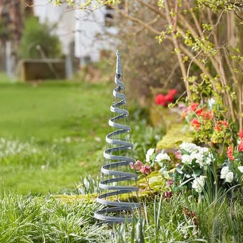 Garden Mile 0.9m Large Garden Metal Faux Rattan Obelisk Cone Pyramid Plant Support Trellis Climbing Frame Plant Support Trellis for Climbing Plants Garden Outdoor Heavy Duty Obelisk in Grey