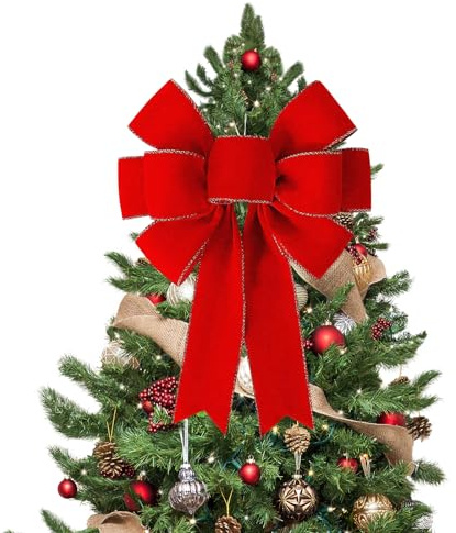 Lazos Arbol Navidad Lazo Rojos Grandes Terciopelo Árbol Navidad Lazos para Arvore de Natal Adornos Navideña para Decoracion Interiores y Exteriores, como Puertas, Ventanas y Chimeneas