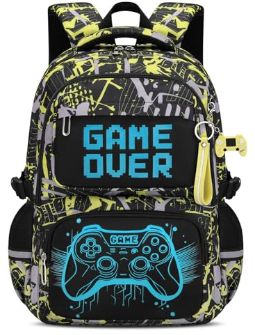 Amythe Sac à Dos Garçon Lumineux, Cartable Scolaire Primaire Adolescent Imperméable Durable, Sac Ecole Enfant avec Bandes Réfléchissantes Grande Capacité pour Voyage, Jaune