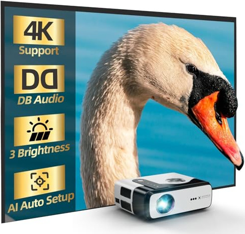 4K HDR Projector with WiFi6 & Bluetooth5.4, LED Daylight Projectors Smart Live TV/DB Digital Audio/TOF AutoFocus/HDMI eARC, Portable Home Proyector for Home Theater, Gaming, Movie