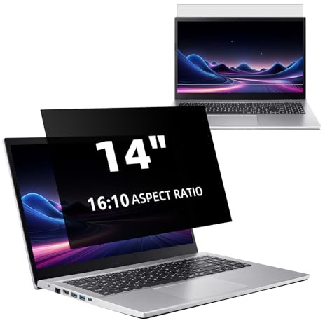 KiimLaa Filtro de Privacidad de 14 Pulgadas 16:10, Filtro de Pantalla Extraíble con HP/Dell/Acer/Asus, Anti Luz Anti-Reflejo Anti-Espía Privacy de Protector para Ordenador Portátil 14” (302 * 189) mm