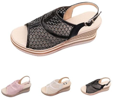 Sandaler dam med klack platå – kilsandaler Slingback pumps mesh fiskmun högklackade skor öppna sommarskor kilklack strandsandaler plattform höga klackar peep-toes damsandaler