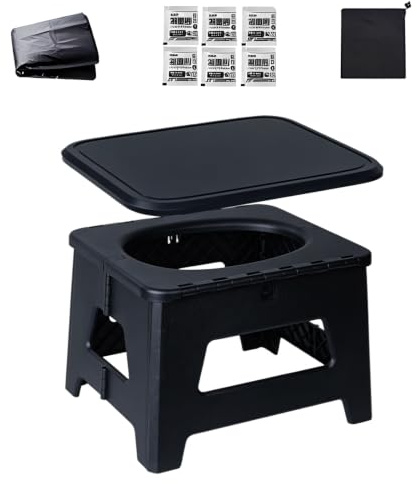 YOOMUR Vikbar campingtoalett, 31,5 × 24,5 × 16,5 cm bärbar toalett, hopfällbar bärbar toalett, mobil toalett för camping, vandring, resor, svart, maximal belastning 100 kg