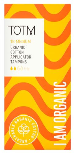 TOTM Organic Tampons with Biodegradable Cardboard Applicator | Medium Pack of 16 | Made from Cotton | Soft & Sustainable Natural Tampons for Leak-Free Comfort