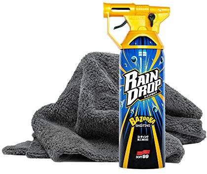 detailmate Versiegelung Set: Soft99 Rain Drop Bazooka, 300ml - Sprühversiegelung für Lack, Scheinwerfer, Glasoberfläche, Reifen, Chrom, Kunststoff (außen), Felgen + Premium Mikrofasertuch