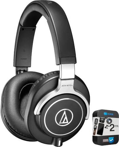 Audio-Technica ATH-M70X Professional Monitor Headphones Black Bundle with 2 YR CPS Enhanced Protection Pack