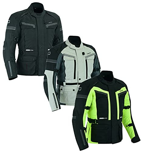 BOSmoto Herren Touren Motorradjacke Textil schwarz, Motorradjacke touren Herren, Protektoren, Roller Jacke, Wasserdicht Motorradbekleidung, (L, Grau)