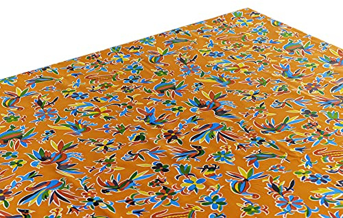 Alux - Waterproof Oilcloth Table Cloth - Wipeable Tablecloths for Picnic - Non-Fading Plastic Table Cover with Better Than Flannel Backing - Otomi (55x70in Rectangle), Orange, Green, Red, Blue