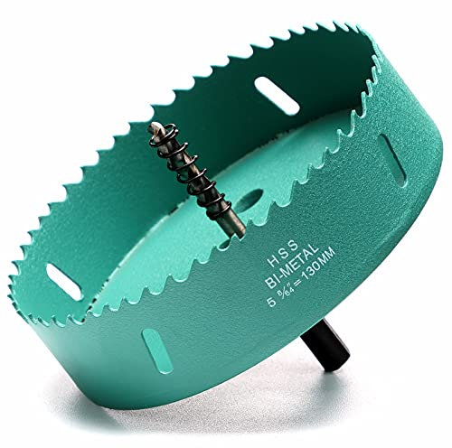 Sierras de Corona 130 mm, M42 HSS Bi-Metal Coronas Perforadoras con Adaptador y Broca Piloto Profundidad de Corte 27 mm, Abridor de Agujero para Metal Aluminio Madera PVC Plástico/Verde