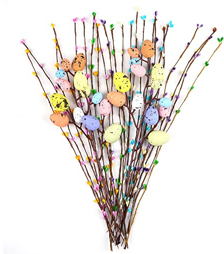 Shitailu Artificial Easter Spray Vine with Pastel Easter Eggs and Berries- Decorative Spring Floral Stems-Easter Egg Twig Branches for Floral Arrangement-Centerpiece Wreath Decoration (26 Pcs)