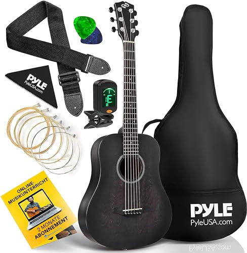 Pyle Akustik Gitarre, Acoustic Guitar, ½ Gitarre für Kinder & Anfänger, Konzertgitarre, Musikinstrument, Gitarren Set mit Tasche, Tuner& Plektrum, Ideal Für Gitarrenuntericht & Musikanfänger, Schwarz