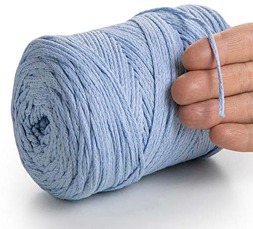 MeriWoolArt® Corda di Cotone per Macramé da 2 mm x 250 m, Riciclata, Ideale per Creare Appendi Piante, Gioielli, e Borse all'Uncinetto