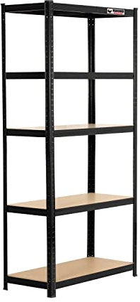 Rhino Racking – Heavy Duty Garage Shelving Unit – Black - 5 Tier Storage Shelves – 180x90x40cm – 200kg Load Weight Per Unit – 1000kg Per Unit – Shed Shelving