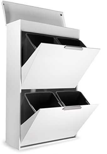 ARREGUI Ecoclas Plus CR621-E Mülltrennsystem aus Stahl mit Aufbewahrungsbox mit Deckel | 4x17L (68L) | 4 Fächer Mülleimer für die Küche | 4 Fach Abfalleimer | Herausnehmbare Inneneimer + Griff | weiß