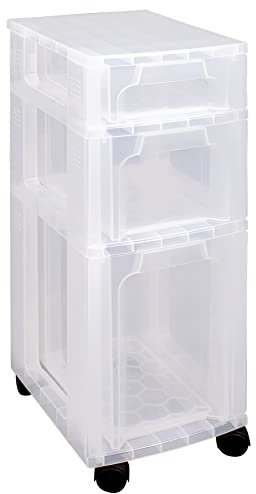 Really Useful Plastic Storage Box Slimline Storage Tower 1x3.5 Litre + 1x6 Litre + 1x11.5 Litre Clear Frame with Drawers