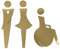 Pictogramme WC en relief. Plexi noir, blanc, miroir argent ou or. Lot de 3 plaques porte Toilettes hommes, femmes, handicapés autocollantes - Plexi miroir or -