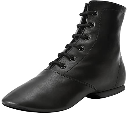Jazz Dance Boots Split Sole for Women and Men's Leather Dancing Shoes, Black (11W / 10M)