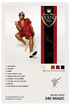NILK Bruno Mars 24K Magic Album Cover Firmato Limited Poster – Tela per camera da letto, ufficio, sport, paesaggio, idea regalo – senza cornice: 30 x 45 cm