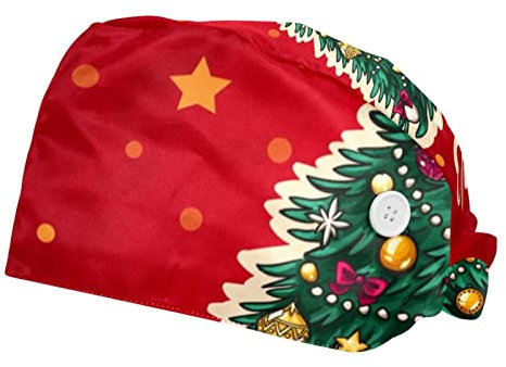 FVQL 2er-Set Bouffant Caps Krankenschwestermützen Scrub Cap, Weihnachtsbaum und Sternpunktmuster