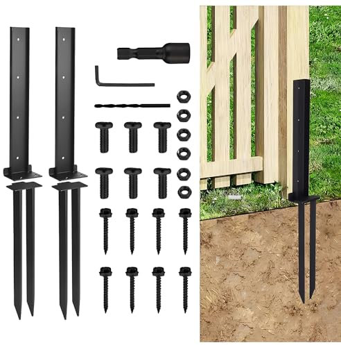 Heavy Duty Steel Fence Post Repair Kit - Spikes, Brackets, Support Stake Anchor for Fixing Broken Garden Gate (2)