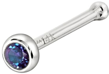 Jewelry Avalanche Solid 14K White Gold Ball-end Stud Bezel Set 2mm Alexandrite 22G Nose Bone Nose Stud - June Birthstone Nose Ring Stud NBBZ-ALX20WG