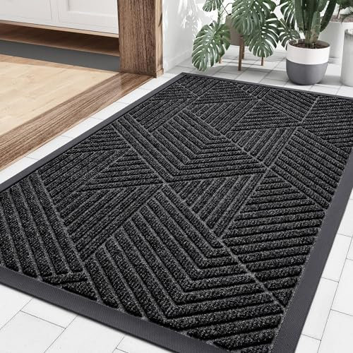smiry Door Mat, Heavy Duty Door Matts Indoor Outdoor, Dirt Trapper Easy Clean Doormat, Non Slip Floor Mat for Front Door, Entrance, 60 x 90 cm, Black